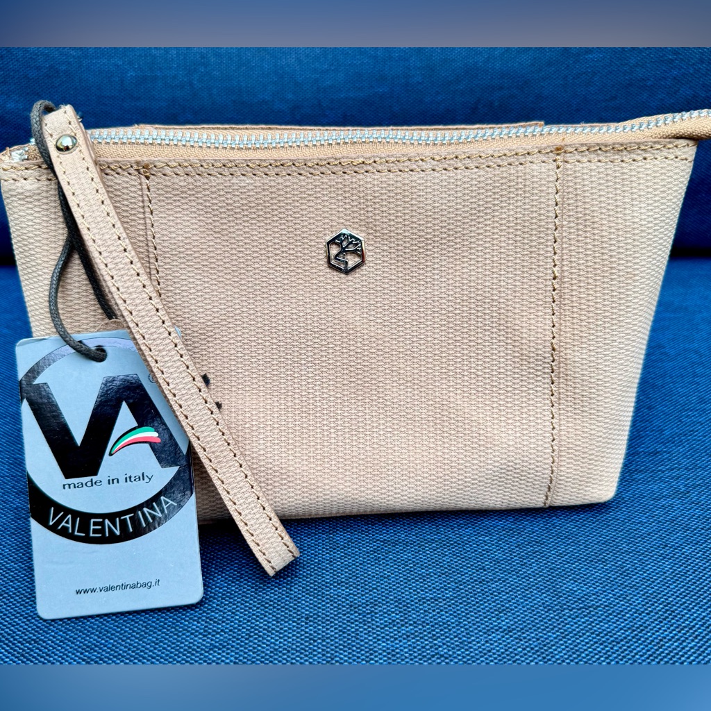Valentina Sand Coloured Textured Leather Clutch Wristlet, Nwt